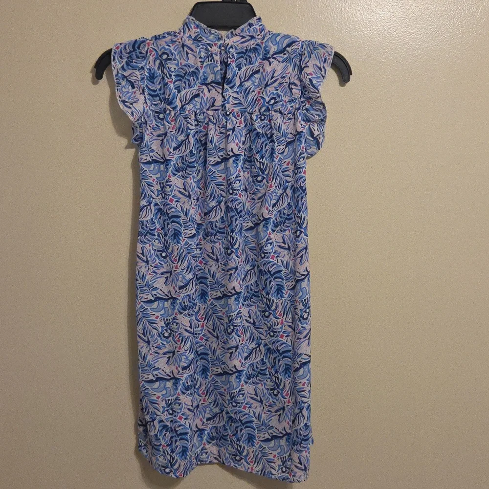 Simply Southern Blue & Pink Leaf Patterned Flowy Smocked Dress Size Youth Small